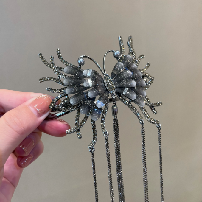 Dark Butterfly Tassel hairpin