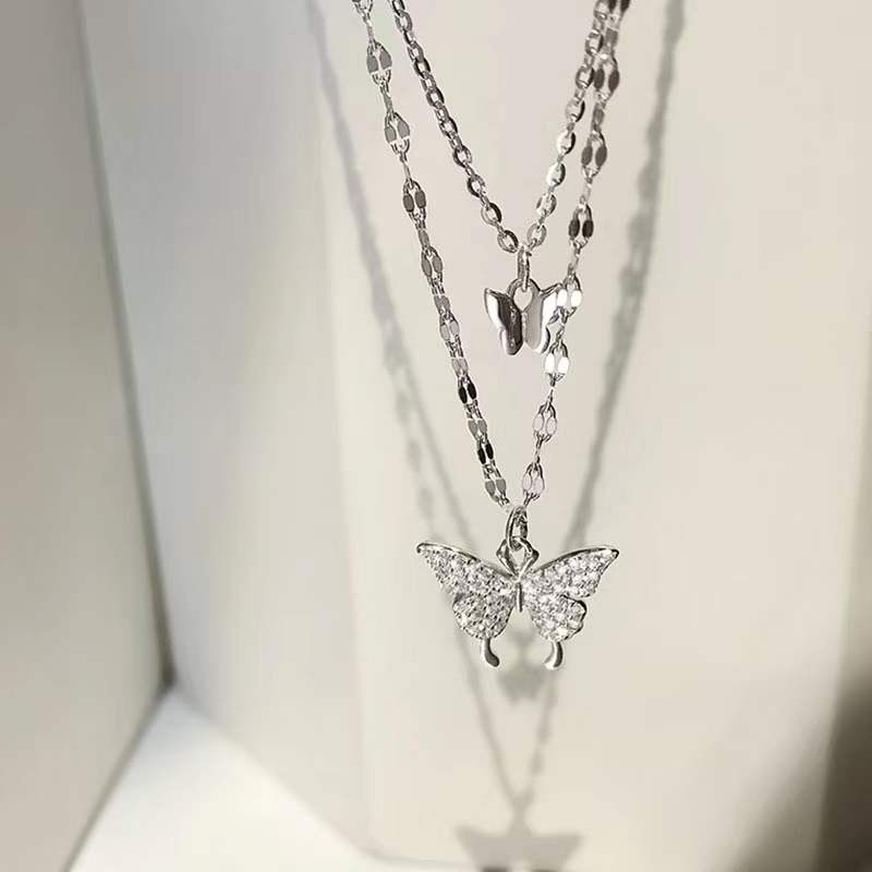 L’étoile Jewelry S925 Double Butterfly Pendant Stacked Super fairy sweet style Necklace-L‘étoile jemelry