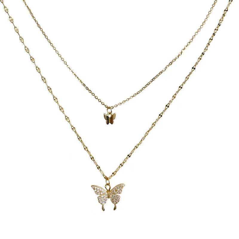 L’étoile Jewelry S925 Double Butterfly Pendant Stacked Super fairy sweet style Necklace-L‘étoile jemelry