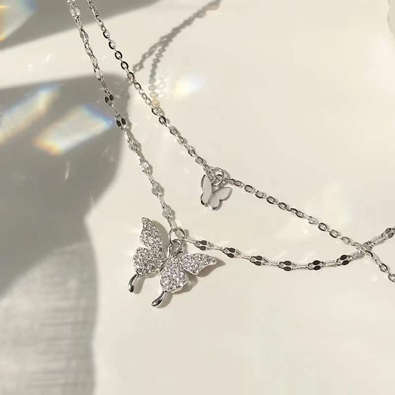 L’étoile Jewelry S925 Double Butterfly Pendant Stacked Super fairy sweet style Necklace-L‘étoile jemelry