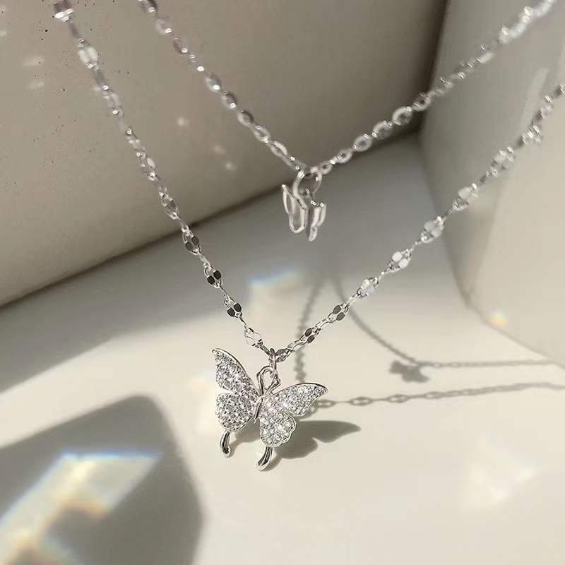 L’étoile Jewelry S925 Double Butterfly Pendant Stacked Super fairy sweet style Necklace-L‘étoile jemelry