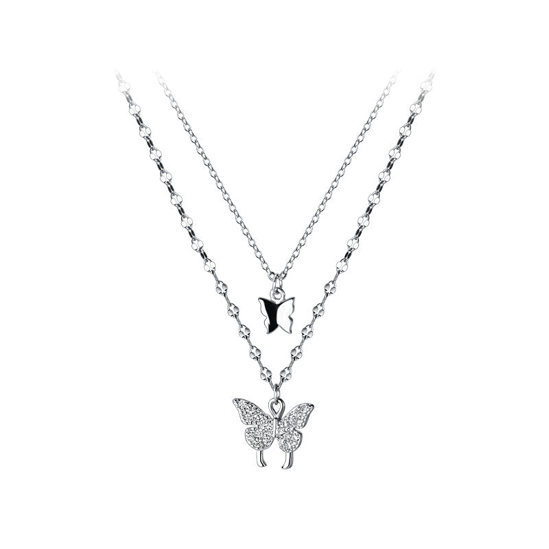 s925 Double Butterfly Pendant Stacked Necklace